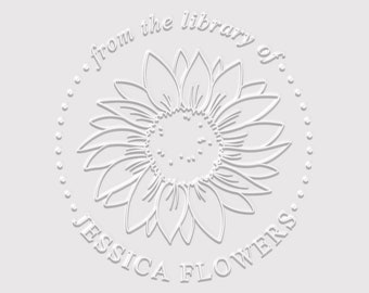 Sunflower Book Embosser Personalized | Flower Book Stamp | Rubber Stamp, Self Inking Stamp or Embosser | SKU: STL031