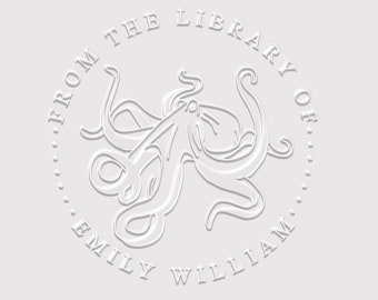 Octopus Library Book Embosser | Personalized Ex Libris Embosser |Rubber Stamp, Self Inking Stamp or Embosser | Design: STL104