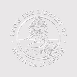 Mermaid Book Embosser Personalised | Nautical Book Stamp | From the Library of | Rubber Stamp, Self Inking Stamp or Embosser | SKU: STL086