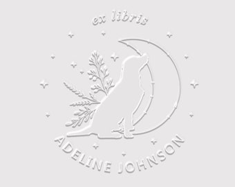 Custom Dog Book Embossing Stamp, Celestial Sirius Moon and Stars, Library Name Stamper
