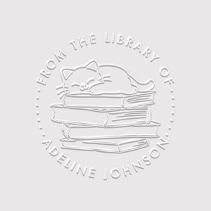 Grabador de libros Sleeping Cat personalizado, sello de biblioteca personalizado