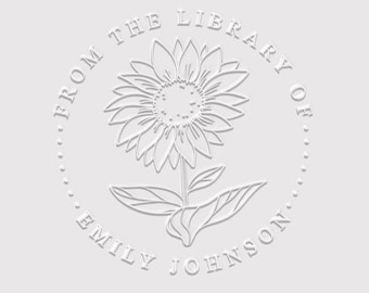 Sunflower Book Embosser Personalized | Bookish Merch | Sunflower Book Stamp | Rubber Stamp, Self Inking Stamp or Embosser | Design: STL113