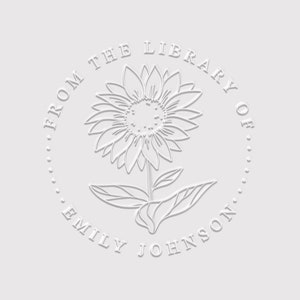 Embosseuse de livres tournesol personnalisée | Merchandising livresques | Tampon livre tournesol | Tampon en caoutchouc, tampon auto-encreur ou embosseuse | Modèle : STL113