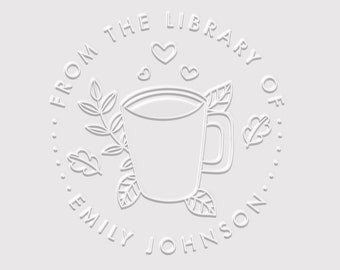 Coffee Mug Book Embosser Personalized | Bookish Merch | Coffee Book Stamp | Rubber Stamp, Self Inking Stamp or Embosser | Design: STL114