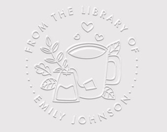 Personalized Book Embosser | Cosy Teacup Stamp Embosser | From the Library of | Rubber Stamp, Self Inking Stamp or Embosser | SKU: STL096