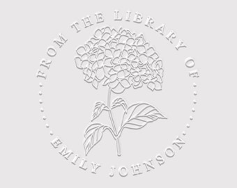 Hydrangea Book Embosser Personalized | Floral Book Stamp | Book Lover Gift | Rubber Stamp, Self Inking Stamp or Embosser | Design: STL115