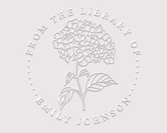 Hydrangea Book Embosser Personalized | Floral Book Stamp | Book Lover Gift | Rubber Stamp, Self Inking Stamp or Embosser | Design: STL115