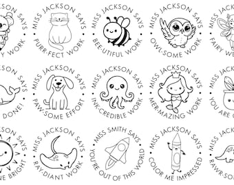 Personalized Teacher Reward Stamp, Classroom Feedback Labels, Animal Pun Praise Stamper, Student Motivation Self-Ink