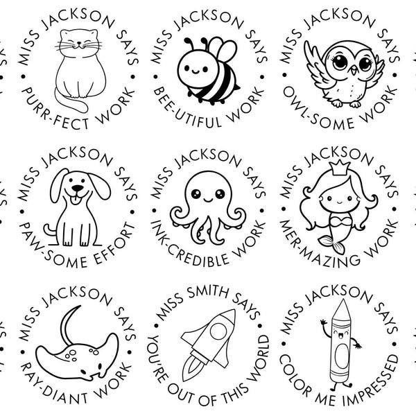 Personalized Teacher Reward Stamp, Classroom Feedback Labels, Animal Pun Praise Stamper, Student Motivation Self-Ink
