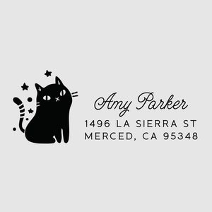 Cat Return Address Stamp Self Inking | Custom Address Stamp | 1 x 2.5 inches | Rubber Stamp, Self-Inking Stamp or Embosser | Design: STA006