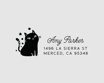 Cat Return Address Stamp Self Inking | Custom Address Stamp | 1 x 2.5 inches | Rubber Stamp, Self-Inking Stamp or Embosser | Design: STA006