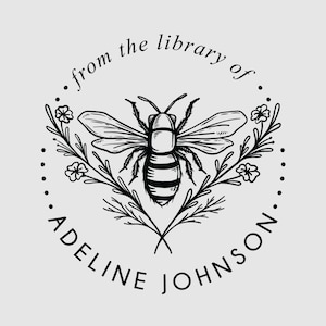 From the Library of Stamp | Book Stamp Personalized | Bee Ex Libris Stamp | Rubber Stamp, Self Inking Stamp or Embosser | Design: STL003