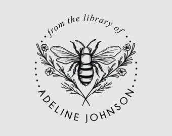 From the Library of Stamp | Book Stamp Personalized | Bee Ex Libris Stamp | Rubber Stamp, Self Inking Stamp or Embosser | Design: STL003