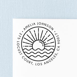 Return Address Stamp Self Inking, Beach Address Stamp, Round Address Stamp, 1.5 x 1.5 inches, Design: STA049