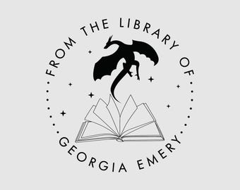 Book Dragon Library Stamp Personalized | Flame Dragon Book Stamp | YA Reader Gift Idea | Rubber Stamp or Self Inking Stamp | Design: STL172