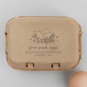 Stempel eierdoos gepersonaliseerd | Eiertempel voor pluimvee Kip, kwartel, gans, eendeneieren | Rubberstempel en zelfinktende stempel | Ontwerp: STB024