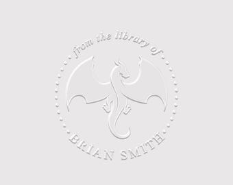 Dragon Book Embosser Personalized | Library Embosser Stamp | Rubber Stamp, Self Inking Stamp or Embosser | SKU: STL052