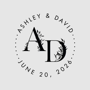 Wedding Monogram Stamp | Wedding Logo Stamp | Couple Initials Stamp | Rubber Stamp, Self Inking Stamp or Embosser | Design: WS004