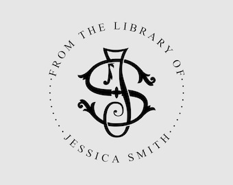 Classic Monogram Book Stamp | Name Initial Letters Book Embosser | 1.5 inches | Rubber Stamp, Self Inking Stamp or Embosser | SKU: STL143