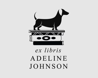 Book Stamp Personalized | Library Stamp Personalized | Dachshund Ex Libris Stamp | Rubber Stamp or Self Inking | Design: STL034