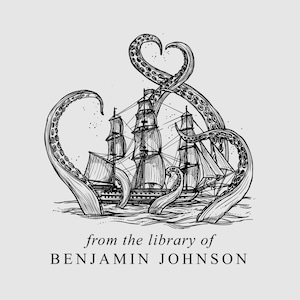Kraken Book Stamp Personalized | Kraken Bookplate Stamp | Rubber Stamp or Self Inking | Design: STL080