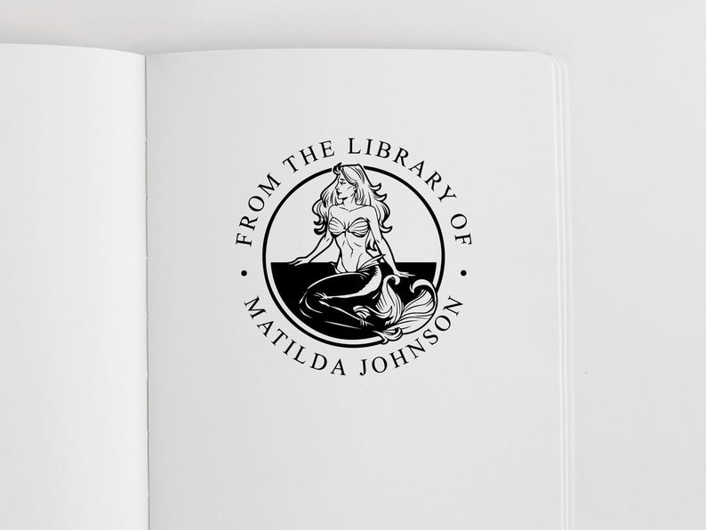 Mermaid Book Embosser Personalised | Nautical Book Stamp | From the Library of | Rubber Stamp, Self Inking Stamp or Embosser | SKU: STL086 image 6