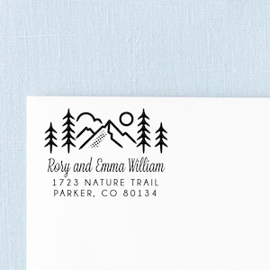 Return Address Stamp Mountain | Personalized Address Stamp | 1 x 2 inches | Rubber Stamp, Self-Inking Stamp or Embosser | Design: STA052