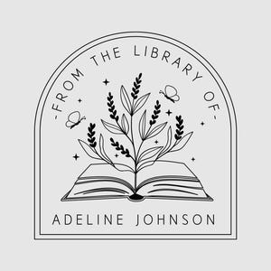 Book Stamp Personalized | From the Library of Stamp | Floral Open Book Stamp | Ex Libris Stamp | SKU: STL045 image 1
