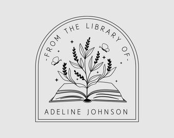 Book Stamp Personalized | From the Library of Stamp | Floral Open Book Stamp | Ex Libris Stamp | SKU: STL045