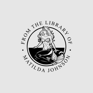Mermaid Book Stamp Personalized | Nautical Book Plate | Library Stamp | Rubber Stamp, Self Inking Stamp or Embosser | Design: STL086