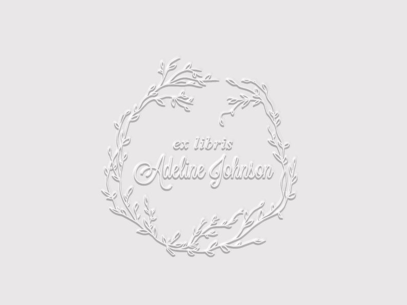 Wreath Book Embosser Personalized Ex Libris Embosser Rubber Stamp, Self Inking Stamp or Embosser SKU: STL036 image 1