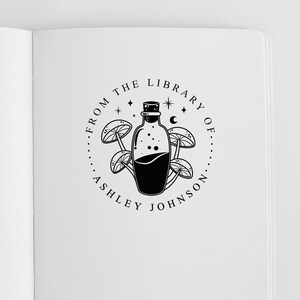 Sello personalizado para libro de pociones mágicas / Sello personalizado para biblioteca de setas / Herramienta para manualidades de brujas / Diseño: STL107 imagen 4