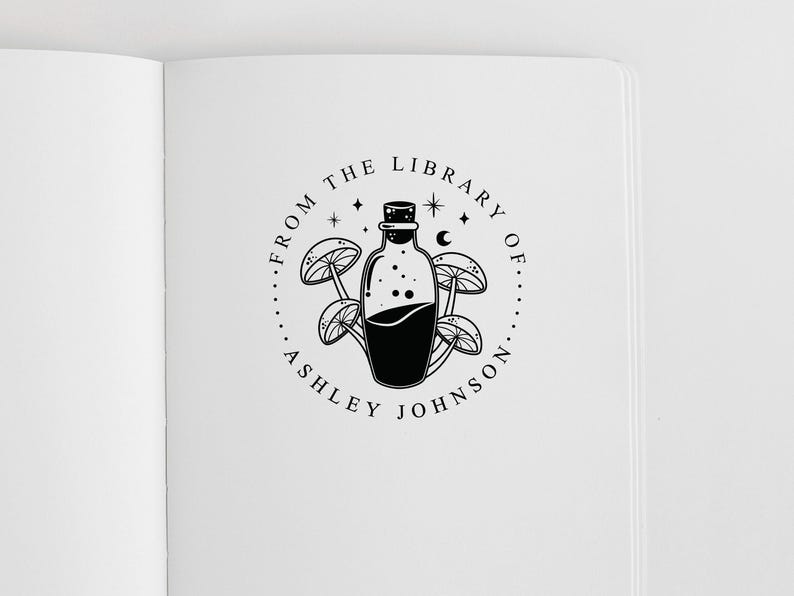 Sello personalizado para libro de pociones mágicas / Sello personalizado para biblioteca de setas / Herramienta para manualidades de brujas / Diseño: STL107 imagen 4