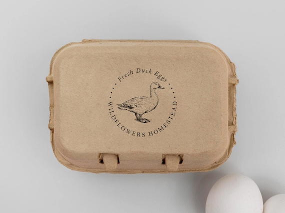 Fresh Duck Egg Carton Stamp | Homesteading Stamp | Egg Carton Label | Hobby Fram Stamp | Rubber Stamp and Self Inking Stamp | Design: STB019