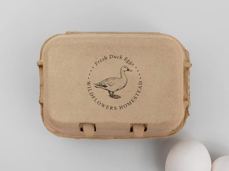 Fresh Duck Egg Carton Stamp | Homesteading Stamp | Egg Carton Label | Hobby Fram Stamp | Rubber Stamp and Self Inking Stamp | Design: STB019 image 1