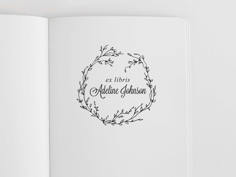 Wreath Book Embosser Personalized Ex Libris Embosser Rubber Stamp, Self Inking Stamp or Embosser SKU: STL036 image 5