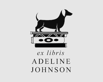 Book Stamp Personalized | Library Stamp Personalized | Dachshund Ex Libris Stamp | Rubber Stamp or Self Inking | Design: STL034