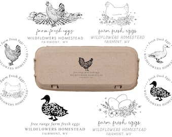 Personalized Farm Fresh Eggs Rubber Stamp for Carton Labels, Chicken or Duck - Self-Inking