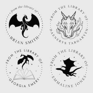 DRAGONS Book Embosser Stamp Personalized | Fantasy Book Stamper | 1.5 Inches | Rubber Stamp, Self Inking Stamp or Embosser
