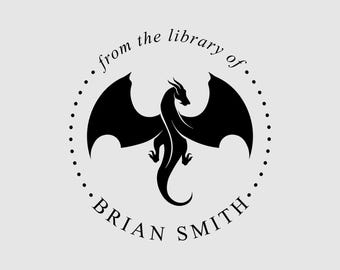 Dragon Book Stamp Personalized | Dragon Library Stamp | Rubber Stamp, Self Inking Stamp or Embosser | Design: STL052