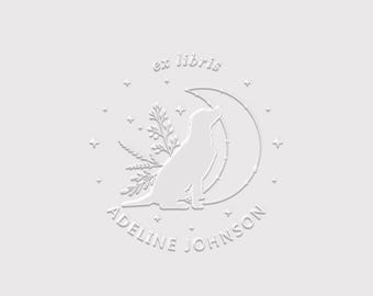 Custom Dog Book Embossing Stamp, Celestial Sirius Moon and Stars, Library Name Stamper