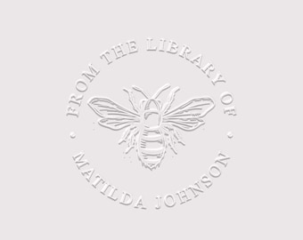Bee Book Embosser Personalized | Bee Library Embosser Stamp | Rubber Stamp, Self Inking Stamp or Embosser | SKU: STL075