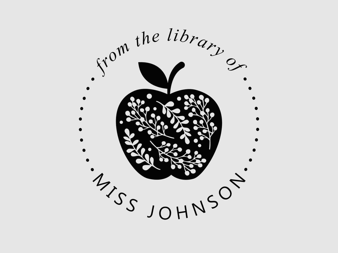 Teacher Book Stamp Teacher Library Stamp Apple From the Etsy