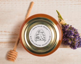 Beehive Honey Jar Label Stamp | Raw Honey Stamp | Farm Fresh Honey Stamp | Rubber Stamp, Self Inking Stamp | Design: STB026