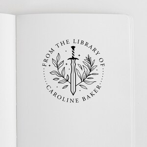 Sword Book Stamp Personalized | Fantasy Book Plate | Library Stamp | Rubber Stamp, Self Inking Stamp or Embosser | Design: STL060 zdjęcie 2