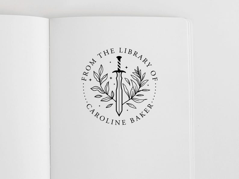 Sword Book Stamp Personalized | Fantasy Book Plate | Library Stamp | Rubber Stamp, Self Inking Stamp or Embosser | Design: STL060 zdjęcie 2