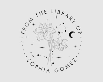 Birth Month Flower Book Stamp | Zodiac Stamp | Birthday Flower Library Stamp | Rubber Stamp, Self Inking Stamp or Embosser | SKU: STL090