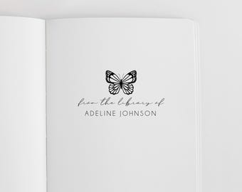 Personalized Butterfly Library Book Stamp | Custom Ex Libris Bookplate | Rubber Stamp, Self Inking Stamp or Embosser | Design: STL024