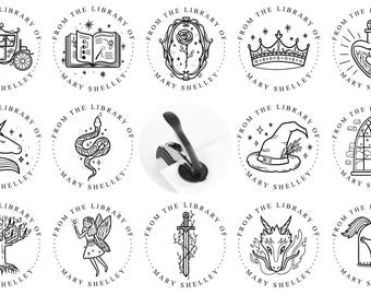 Fairy Tale Book Embosser Stamp, From the Library of Stamper, Castle, Dragon, Magic, Fantasy, STL175