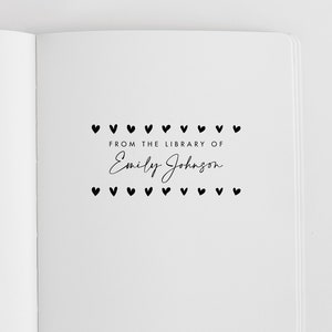 Hearts Book Stamp | From the Library of | Stamp for Romance Book Rom Com | Rubber Stamp, Self Inking Stamp or Embosser | Design: STL094